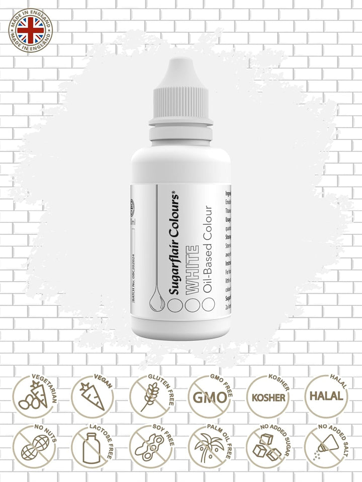 Sugarflair Pastell Mixer Lebensmittelfarbe Auf Ölbasis White - Lebensmittel Farbe Für Schokolade, Buttercreme, Zuckerpaste Und Alle Fettlöslichen Lebensmittelzutaten - 30 Ml Naty Shop