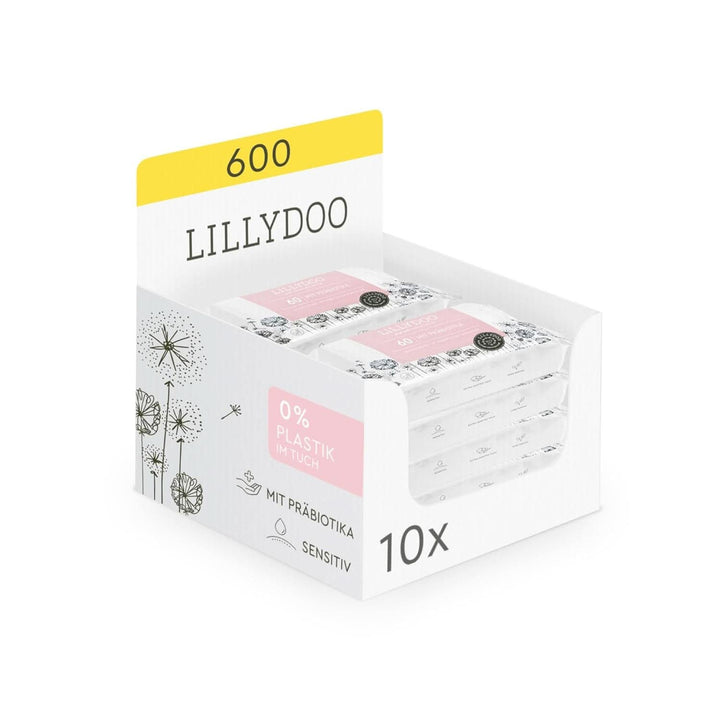 Șervețele umede LILLYDOO cu prebiotice, șervețele 100% fără plastic, fără parfum (FSC Mix) Servetele Umede Bebelusi Naty Shop 10 x 60 servetele