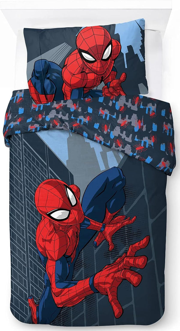 Lenjerie de pat pentru copii, unisex, printese si super eroi, 100% bumbac Lenjerie de pat - copii Naty Shop Albastru - Spiderman 135X200/50X70 (2 Piece)