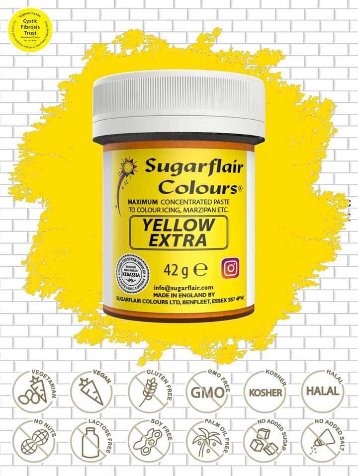 Sugarflair Lebensmittelfarbe Max Konzentriert Yellow Extra, Lebensmittel Farbstoff Hoch Konzentriert Für Marzipan Und Fondant, Max Concentrate Paste Colour - 42G Coloranti Alimentari Naty Shop