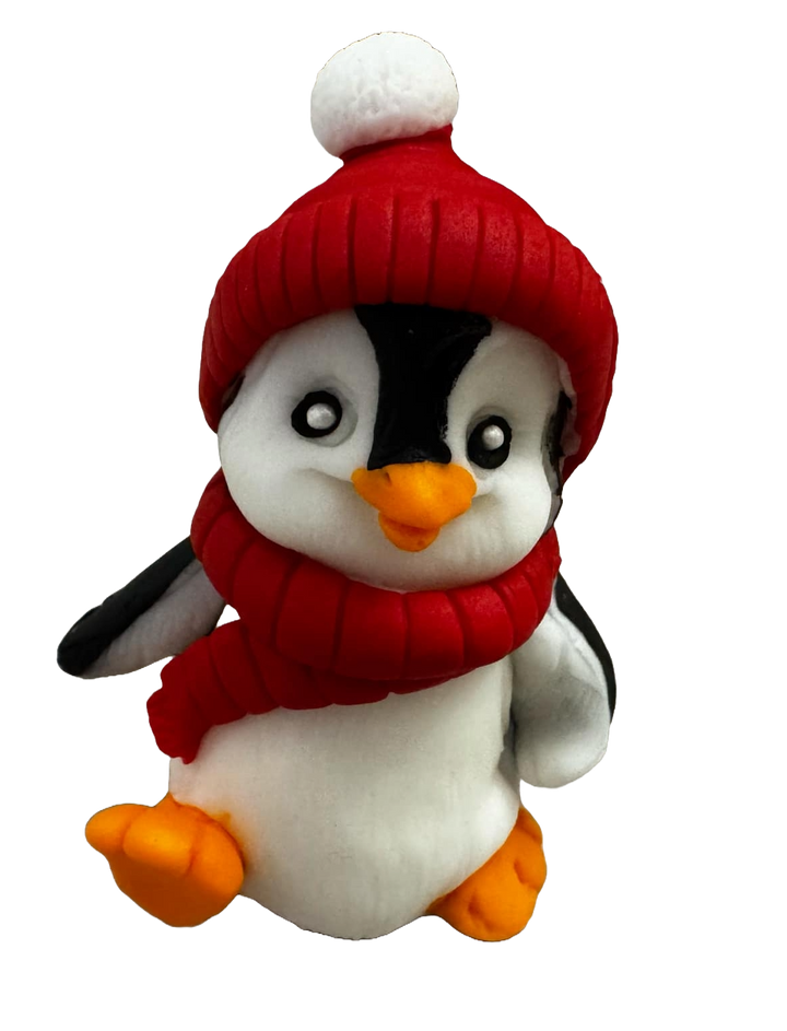 Decoratiune comestibila din zahar, Pinguin de iarna Decoratiuni din Pasta de Zahar Naty Shop