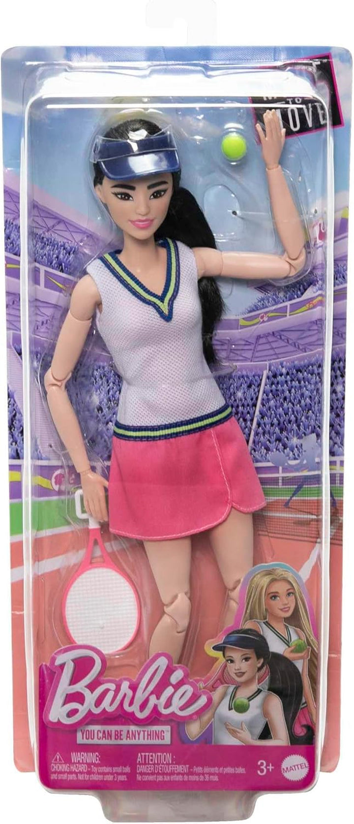 Barbie Made to Move - Jucătoare de tenis cu rachetă și minge - Păpușă cu 22 de articulații pentru o distracție realistă în timpul jocului, pentru fanii tenisului și copiii cu vârsta de 3 ani și peste, HKT73 Papusi Naty Shop