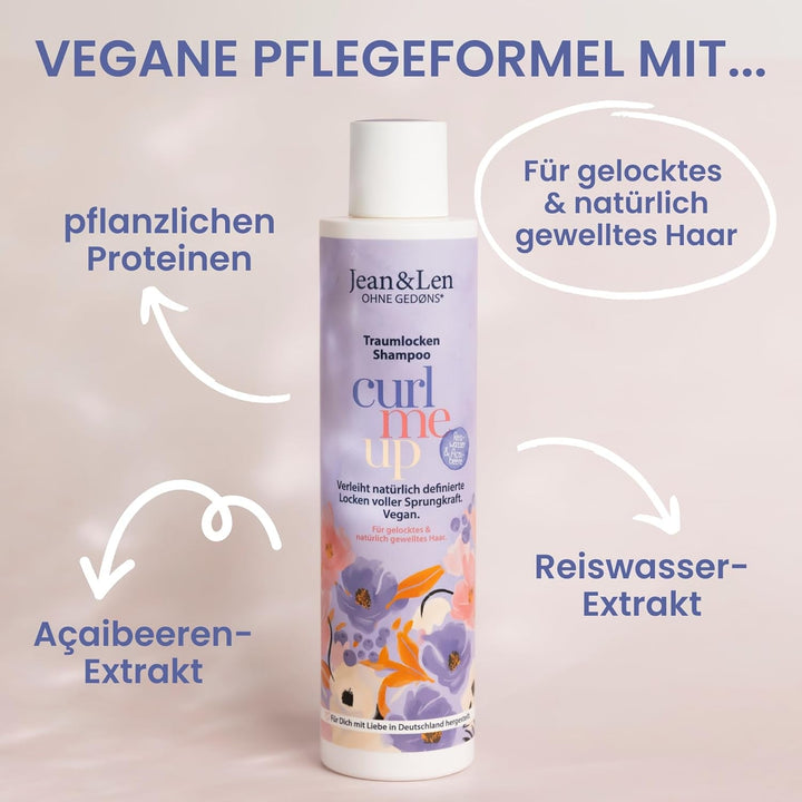 Jean & Len Dream Curls Shampoo Rice Water & Açai Berry, pentru păr creț și ondulat, 300 ml Jean & Len