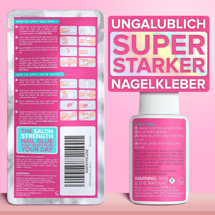 NYK1 Nailbond Lipici pentru unghii artificiale Extra puternic (8ml) Lipici pentru unghii cu pensulă pentru vârfuri, unghii prin presare și unghii acrilice Lipici pentru unghii - Lipici pentru unghii crăpate Lipici antifungic pentru unghii