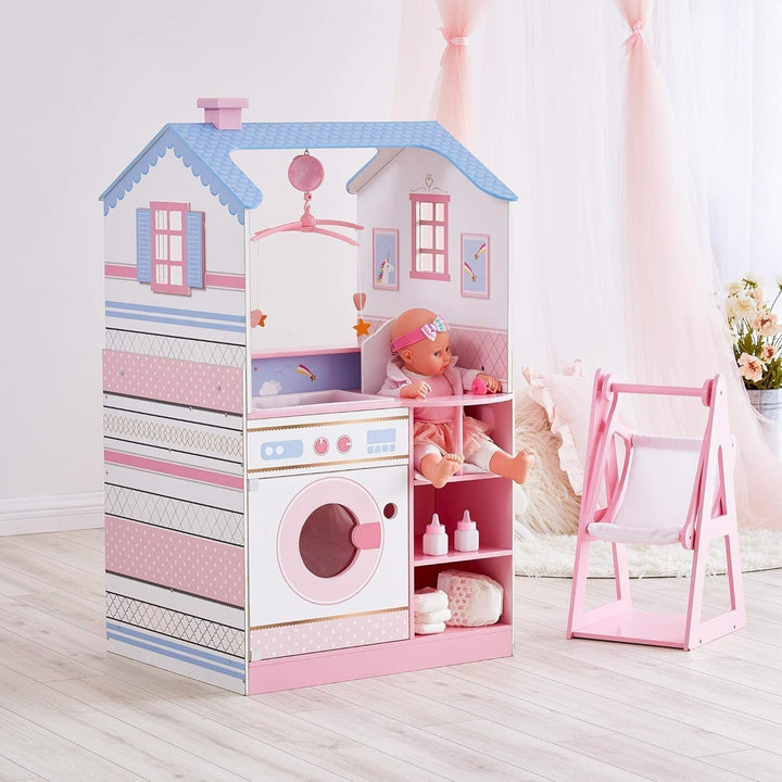 Olivia'S Little World Teamson Kids 18 Inch Baby Dolls Wooden Dollhouse Double Sided Nursery TD-11460W Casute de papusi Naty Shop