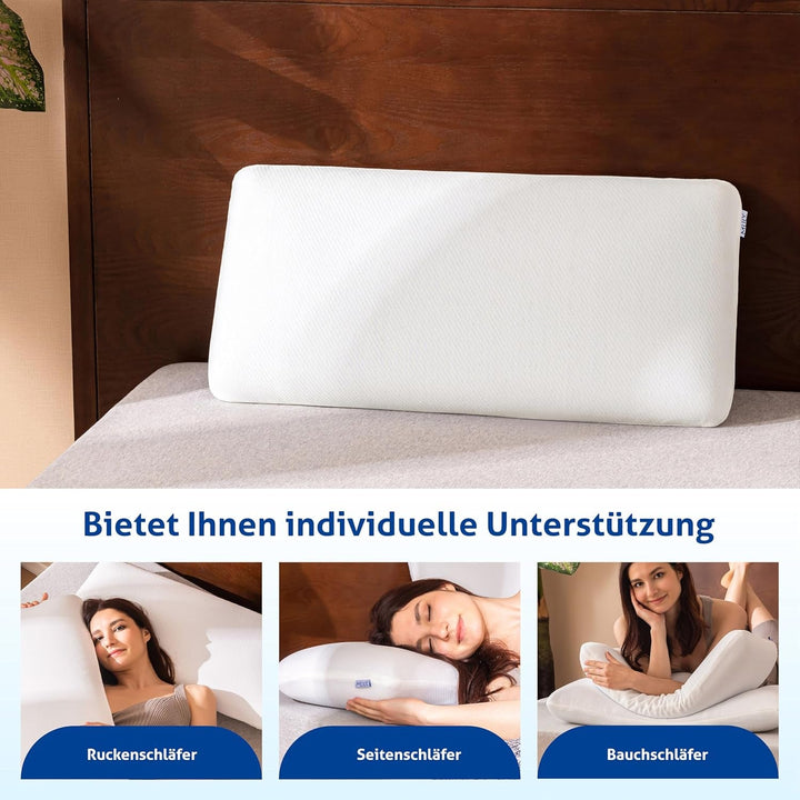 MLILY Pillow Essence 75X35 Cm Memory Foam Pillow, pernă ergonomică moale pentru susținerea gâtului cu spumă vâscoelastică albastră, ventilație respirabilă, capac lavabil, 35X75 Cm Perne standard Naty Shop