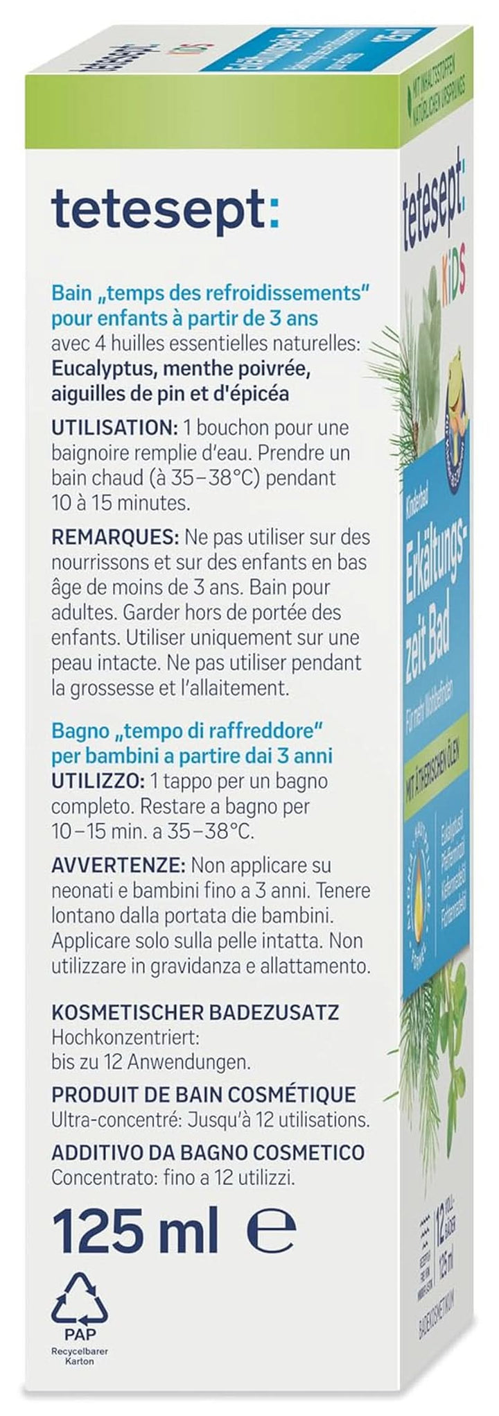 Tetesept Kids Cold Time Bath - aditiv de baie pentru copii pentru sezonul rece cu 4 uleiuri esențiale, relaxare și încălzire, 125 ml Naty Shop
