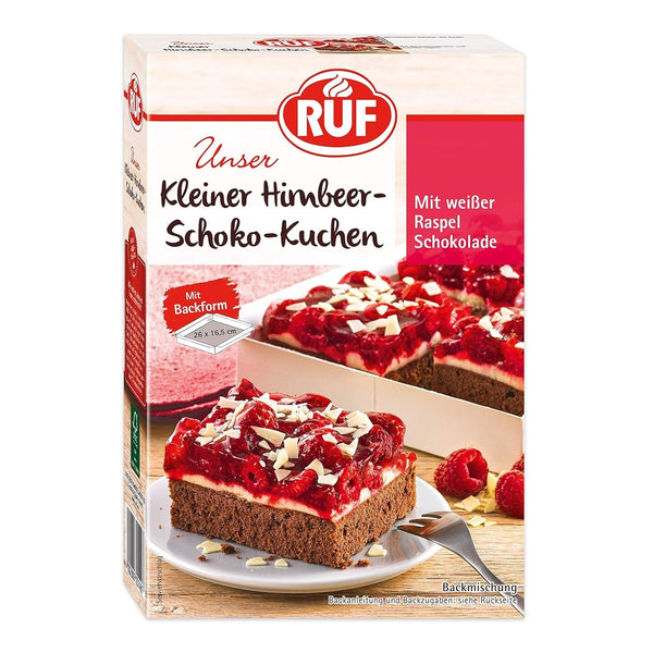RUF Kleiner Himbeer-Schokokuchen, Mini-Kuchen Mit Feiner Puddingcreme, Himbeeren Und Weißen Schokoraspeln, Inkl. Backform, 1X252G Amestec pentru copt si gatit Naty Shop 252 G (1Er Pack) Himbeere