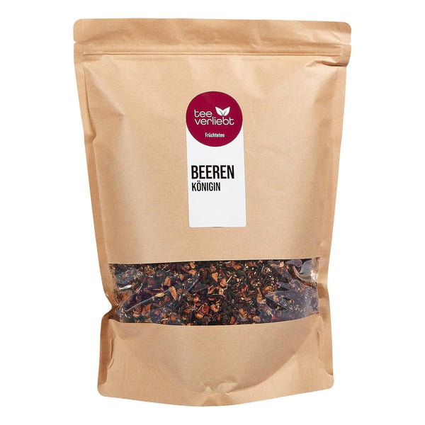 Teeverliebt - Ceai de fructe vrac Beerenkönigin 1000 g I Ceai de fructe vrac I Compoziție delicioasă a amestecului de ceai cu zmeură, căpșuni și mure I Ceai de înaltă calitate vrac 1 kg