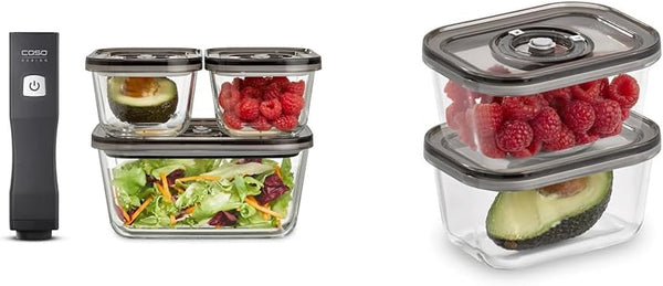 Set Caso Vacu OneTouch Eco, sigilator manual de vid, inclusiv 3 recipiente de vid din sticlă și VacuBoxx Eco-Duo S - recipient de prospețime în vid / 2 recipiente cu 500 ml fiecare Cutii depozitare alimente Naty Shop Titlu implicit