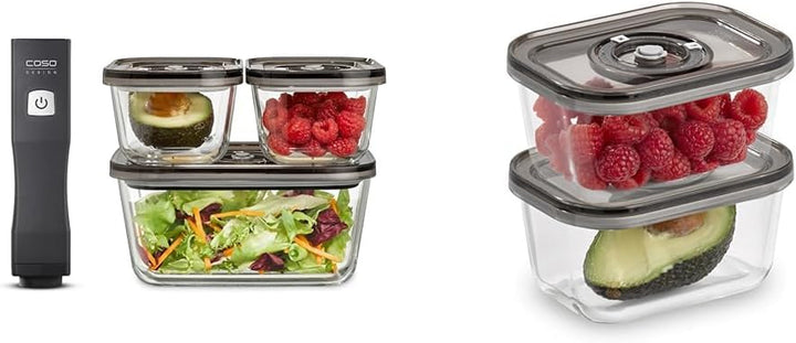 Set Caso Vacu OneTouch Eco, sigilator manual de vid, inclusiv 3 recipiente de vid din sticlă și VacuBoxx Eco-Duo S - recipient de prospețime în vid / 2 recipiente cu 500 ml fiecare Cutii depozitare alimente Naty Shop Titlu implicit