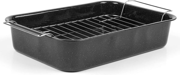 Russell Hobbs CW9161 Romano 34Cm Emaille Bräter - Mit Gitter, Rechteckige Auflaufform Mit Rost, Spülmaschinenfest Ofenform, Grill Auflaufform, Bratform Für Backofen Ofenbeständig Bis 230 Grad Matrite si tavi pentru copt Naty Shop 34Cm