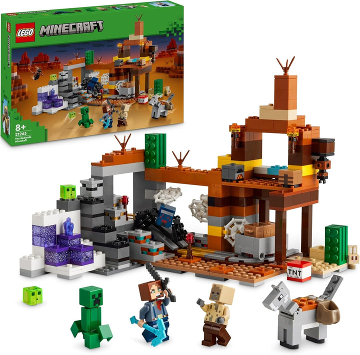 LEGO Minecraft Mina din Badlands, jucărie minieră pentru joc video, set pentru băieți și fete cu vârsta de peste 8 ani, cărămizi distractive de construcție, set de aventură, cadou de ziua de naștere 21263 Seturi de constructie Besuche den LEGO-Store Titlu implicit