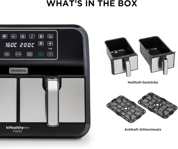 Kenwood Khealthy Twin Airfryer, 8L (2X4L), cameră dublă, 8 programe, funcție Dual Cook & Sync Finish, ecran tactil Electrocasnice Naty Shop
