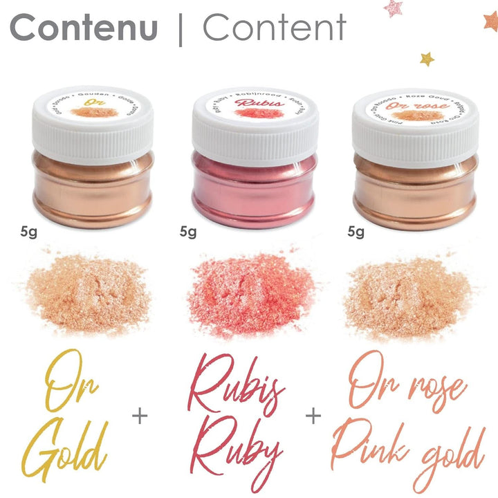 ScrapCooking, Set 3 coloranti alimentari, Auriu, Roz-Auriu si Ruby, nuante metalice, 3 x 5 grame Naty Shop