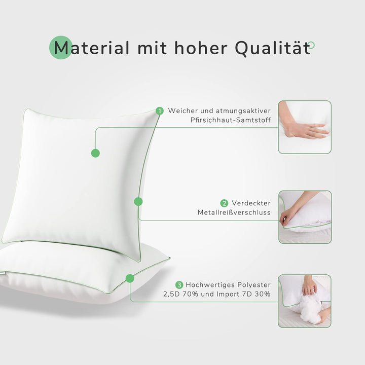 Novilla Pillow 65X65 Set de 2, 2800G (1400Gx2) Pernă reglabilă în înălțime Pernă pătrată de dormit Pernă albă de pat cu zip față de pernă lavabilă Perne standard Naty Shop