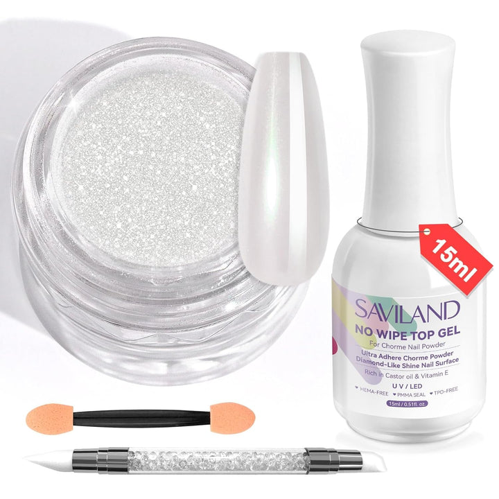 Set pudră unghii Saviland Chrome – Pudră unghii Chrome Laser roz efect oglindă Nail Art cu laser, sclipici pentru unghii manichiură pudră decorativă cu bețișoare de burete, pudră sclipici pentru unghii salon de unghii