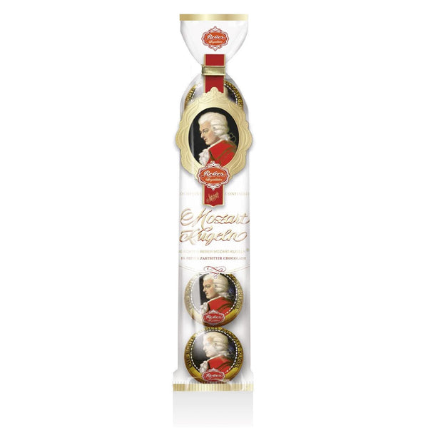 Reber, Mozart - bile, pungă de 5, bile Mozart din ciocolată neagră, umplute cu marțipan, 100 grame Bomboane de Ciocolata Naty Shop 5 bucăți (pachet de 1)