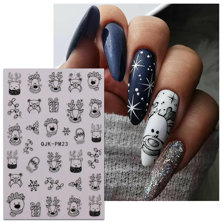 JMEOWIO Nagelsticker Glitzer Weihnachten 10 Blatt Nail Art Sticker Selbstklebend Nagelaufkleber Schneeflocken Winter Dekoration Nageldesign Zubehör