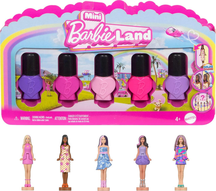 Barbie Mini Barbieland Set de 5 păpuși Fashionistas, Aprox. 3.8cm înălțime Mini păpuși în mâneci de ruj, set de colecție cu surprize (stilurile pot varia), JBD26 Papusi Naty Shop Pachet 3