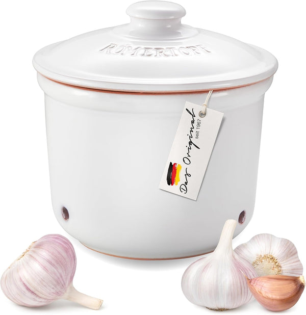 Römertopf Fresh Pot MINI 0,6 litri - Oală de usturoi ceramică - Argila respirabilă păstrează legumele proaspete pentru mai mult timp - Circulație ideală a aerului - Alb Cutii depozitare alimente Naty Shop Titlu implicit