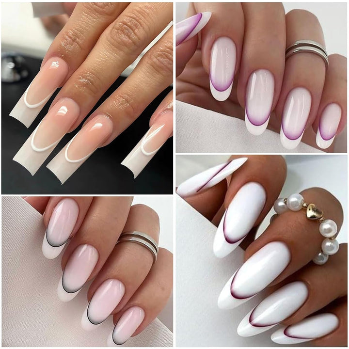 12 Stück French Tip Nagelsticker Selbstklebend Bunte French Nails Schablone Nagelaufkleber Nail Art Stickers Nageldesign DIY Nägel Zubehör(12 Farben)