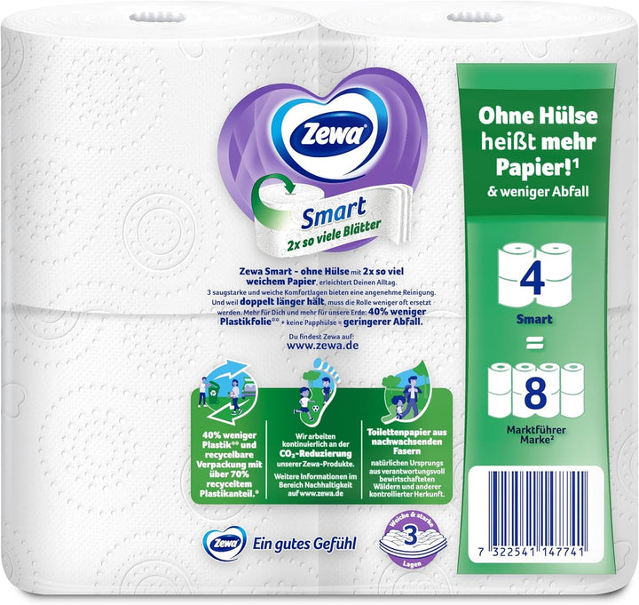Zewa Smart hârtie igienică fără manșon, pachet vrac cu 36 de role (9 X 4 X 300 foi)