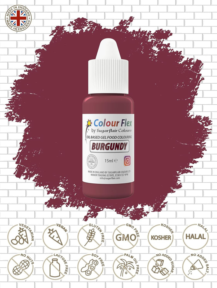 Sugarflair Colourflex Colorant alimentar pe bază de ulei Burgundy, liposolubil, 15 ml Coloranti Alimentari Naty Shop
