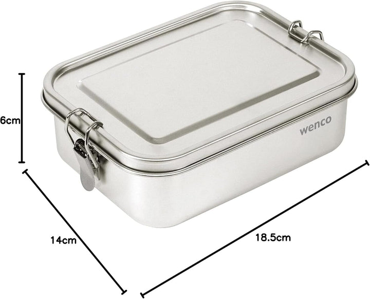 Cutie de prânz wenco din oțel inoxidabil, cu 2 compartimente, cutie de prânz mare cu capacitate de 850 ml, rezistentă la apă, lavabilă în mașina de spălat vase, inclusiv inel de silicon de schimb, 18,5 x 14 x 5,5 cm, argintiu (pachet de 2) Cutii depozitare alimente Naty Shop
