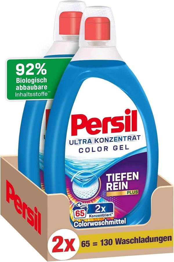 Persil Ultra Concentrate Colour Detergent (2 X 65 de spălări), Detergent lichid foarte concentrat cu tehnologie Deep Clean Plus împotriva celor mai dificile pete Detergenti Rufe Naty Shop