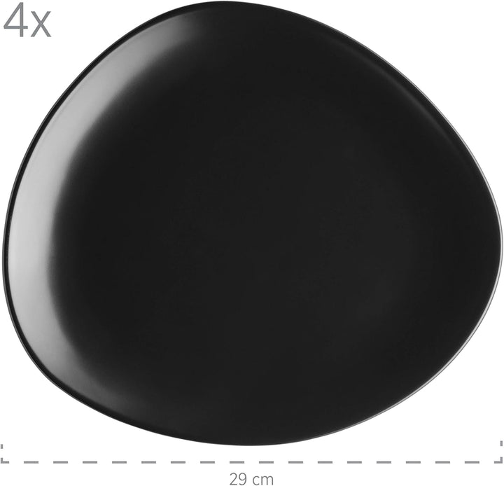 MÄSER 931730 Serie Glendale, Geschirr Set Für 4 Personen in Moderner Asymmetrischer Nierenform, 16-Teiliges Kombiservice in Seidenmattem Schwarz, Steinzeug Seturi vesela masa Naty Shop