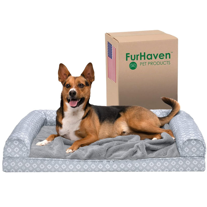 Pat pentru pisici de interior, lavabil, cu role de gât detașabile, pentru animale de companie de până la 4,1 kg – Covoraș de pluș cu imprimeu de diamant – Gri, mărimea S