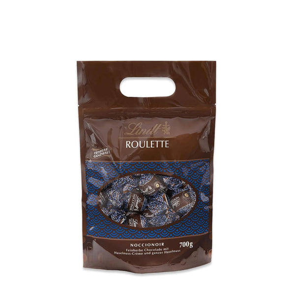Lindt Ciocolata ROULETTE Balls Noccionoir, 700 grame Bomboane de Ciocolata Naty Shop Ciocolata amaruie cu alune intregi