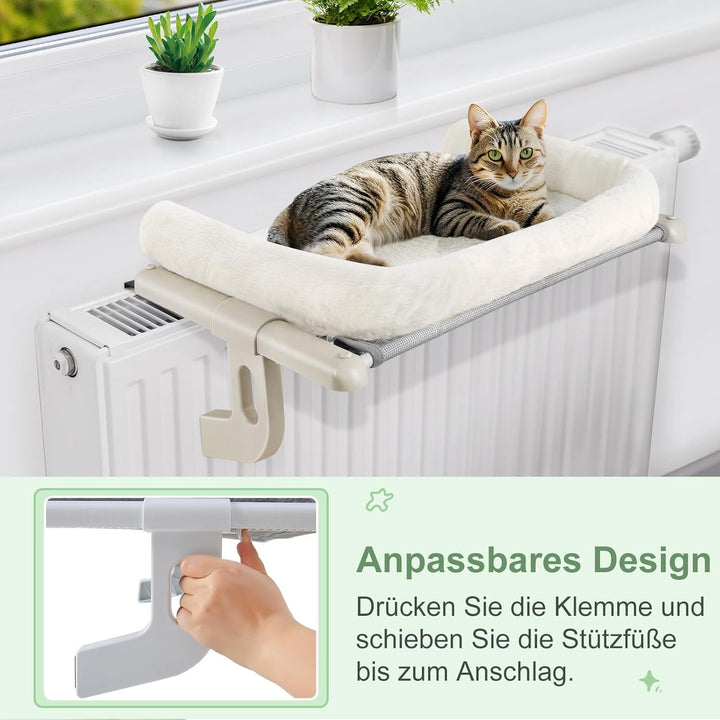 GUUSII HOME Șezlong încălzitor Pisici Șezlong pentru pisici Balcon Pat pentru pisici Pentru marginea patului Șezlong suspendat cu încălzire Pat suspendat Hamac Radiator Pisici Șezlong încălzitor Pisici 61,5 * 38cm Capacitate 18Kg (Alb, L)
