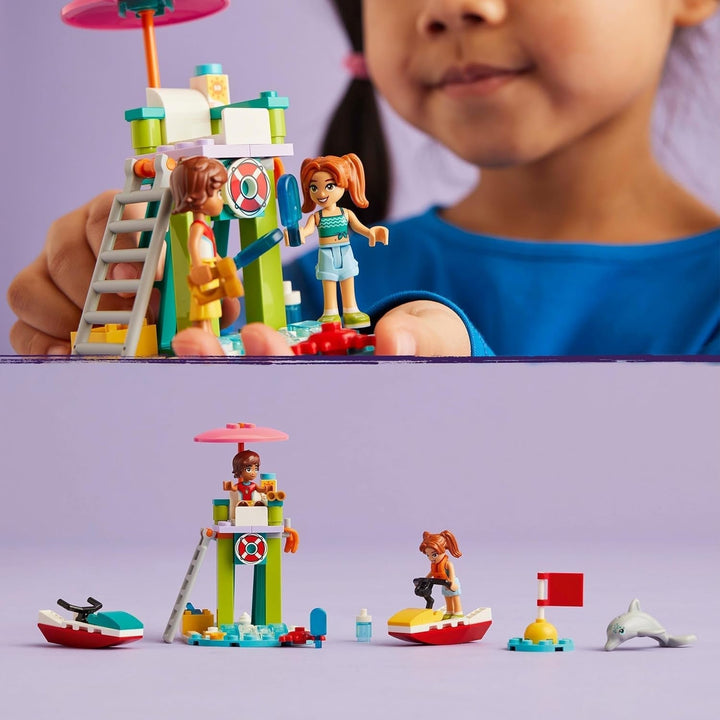 Turn de observare a salvamarilor LEGO Friends cu jet ski-uri, jucărie pentru copii, idee de cadou pentru fete și băieți de la 5 ani cu 2 figurine și delfin, jucărie jet ski 42623 Seturi de constructie Besuche den LEGO-Store