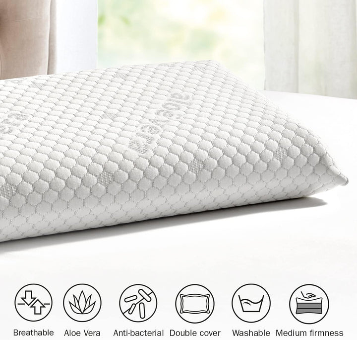 Pikolin Home - Pernă viscoelastică cu tratament cu Aloe Vera și fermitate medie, cu fire argintii și husă dublă, care oferă relaxare și confort. Perne standard Naty Shop