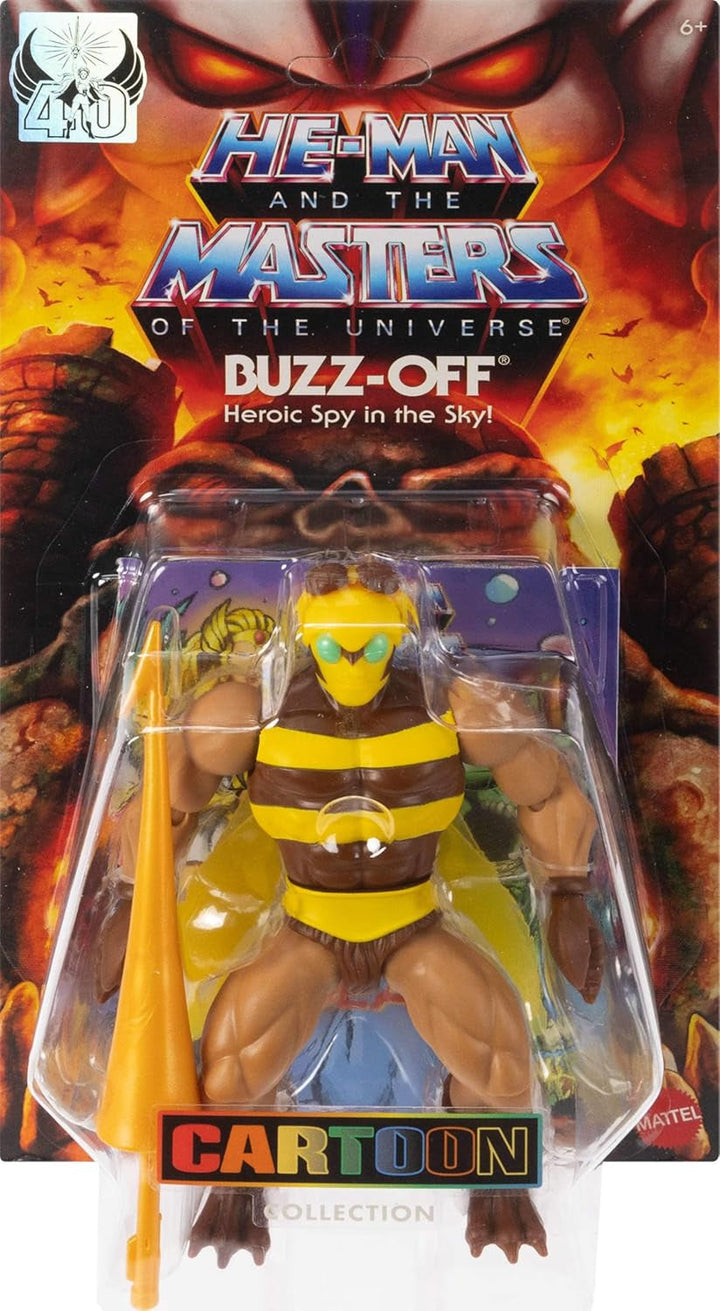 Masters of the Universe Origins Action Figure Buzz-Off din colecția de desene animate, aproximativ 14 cm înălțime, de la televiziunea din anii 1980, Bee Leader cu aripi și ochelari cu Javelin, JBM88 Action figures Naty Shop
