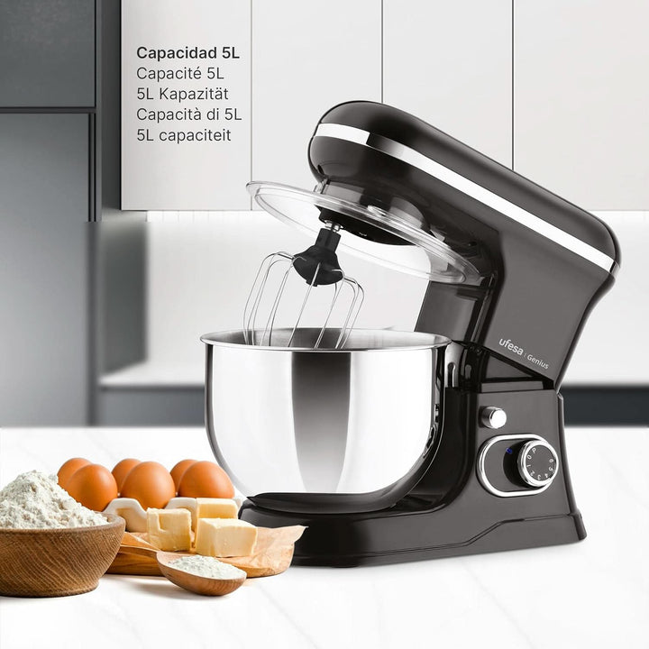 Ufesa Genius 5-In-1 Küchenmaschine Für Professionelle Backwaren, 1200W, 5L, Multifunktions-Küchenroboter, Edelstahl-Schüssel, 6 Geschwindigkeiten + Turbo, 3 Zubehörteile Enthalten, Bpa-Frei Mama si Copilul Naty Shop