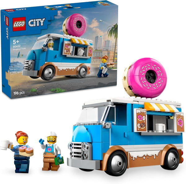 LEGO City Donut Truck - Camion de mâncare de jucărie cu 2 minifigurine de poliție - Jucărie de construcție pentru băieți și fete cu vârsta peste 5 ani - Idee de cadou pentru ziua de naștere și sărbători 60452 Seturi de constructie Besuche den LEGO-Store Titlu implicit