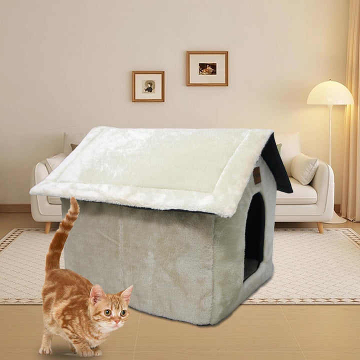 Casă de pluș pentru pisici, pat de tip peșteră pentru pisici, cu pernă pufoasă, colibă portabilă pentru pisici, cu fund antiderapant, caldă și confortabilă pentru animale de companie, 40 x 35 x 40 cm