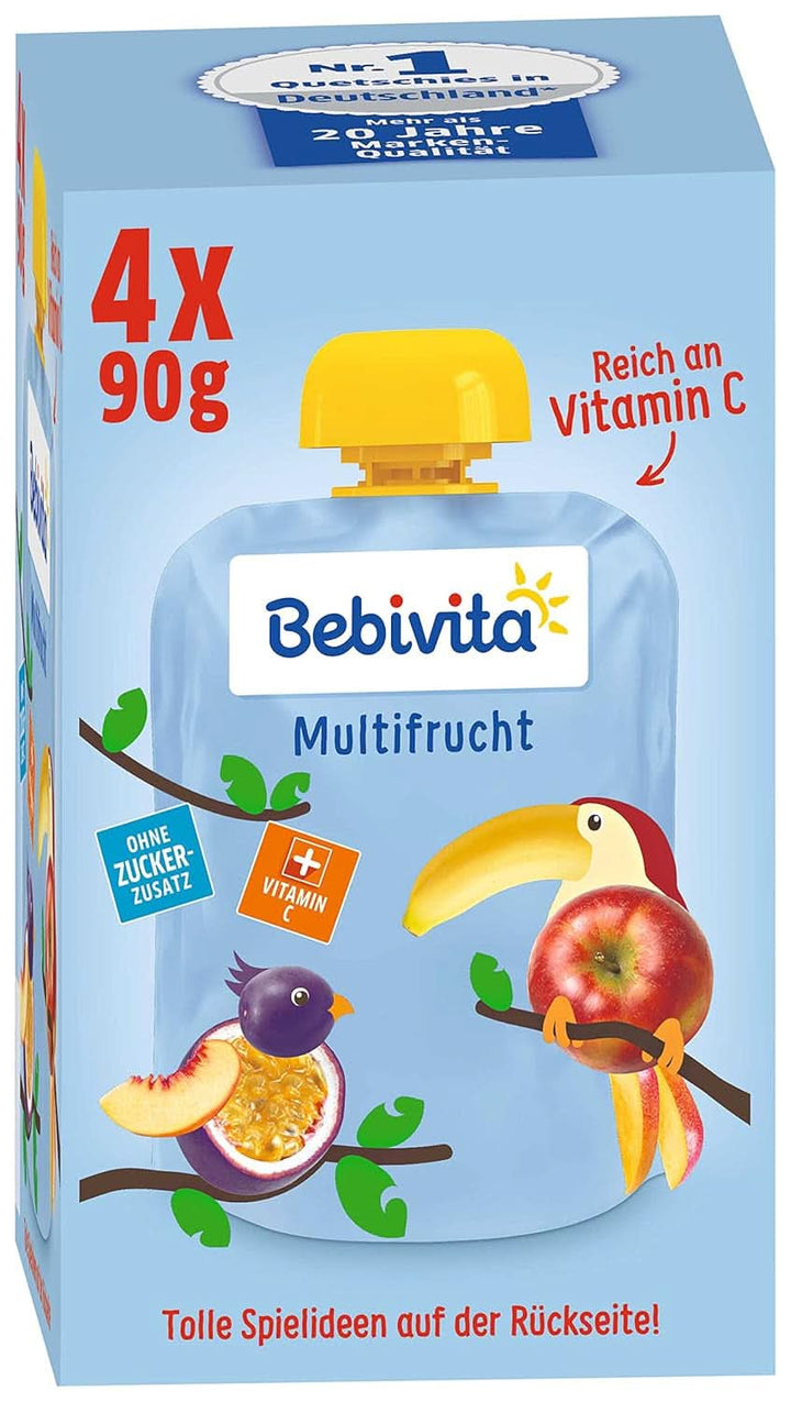 Kids fun fructe și cereale, integrale în mere-banane, pachet de 4 ( 4 X 90 grame ) Mama si Copilul Naty Shop Multifructe