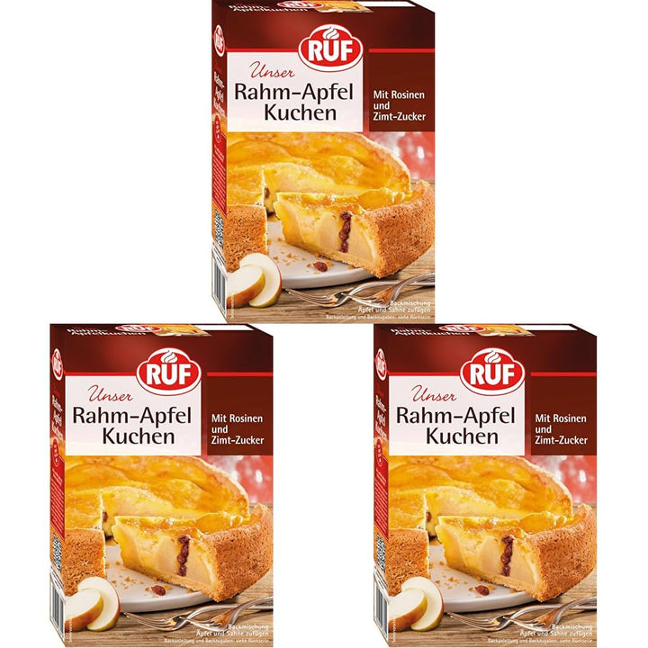 RUF Cheesecake Baking Mix, Cheesecake cu aluat crocant Crumble, prăjitură super cremoasă cu vanilie Bourbon reală, preparare ușoară Naty Shop Plăcintă cremă cu mere 3 x 435 grame
