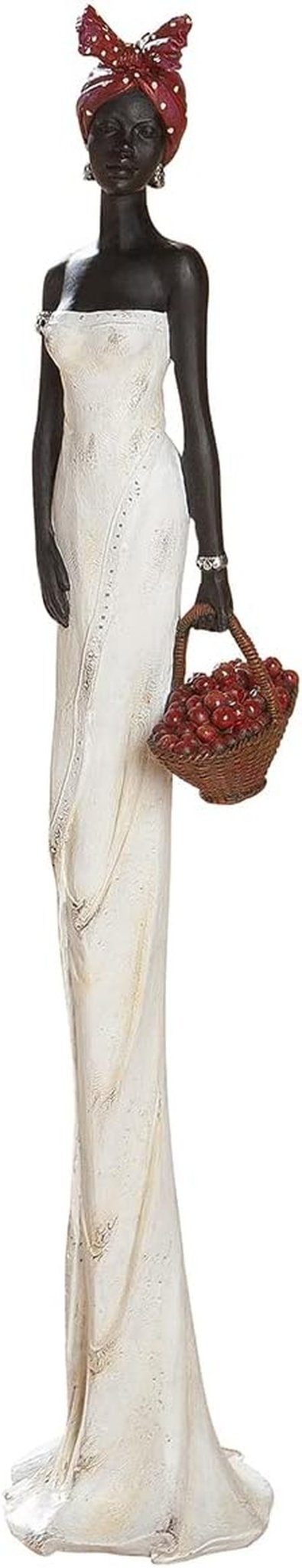 GILDE Figurină decorativă femeie africană Tortuga - Sculptură din rășină sintetică - Cadou decorare living pervaz - Culoare: maro, alb crem cu coș de fructe H 82 cm Statuete si sculpturi Naty Shop Multicolor Înălțime 82 cm