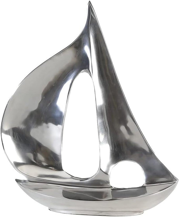 GILDE - Sculptură barcă din aluminiu - lucioasă - Decor baie - H. 35 cm Statuete si sculpturi Naty Shop Culoare argintie Înălțime 35 cm