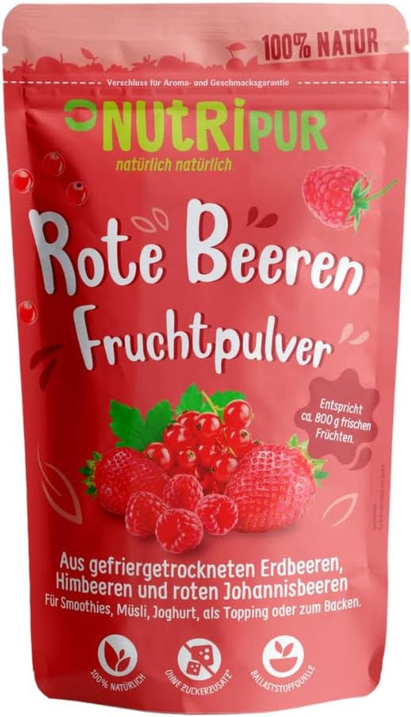 Pudră de fructe roșii: 100g zmeură, coacăze roșii și căpșuni uscate prin congelare - fructe uscate fără zahăr adăugat, fără cerneală - bol de smoothie, pudră de smoothie - topping de la NutriPur Produse deshidratate Naty Shop Titlu implicit
