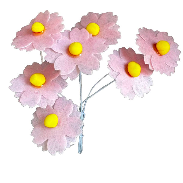 Set 7 decoratiuni comestibile din vafa de napolitana, Flori roz Decoratiuni din Pasta de Zahar Nati Shop