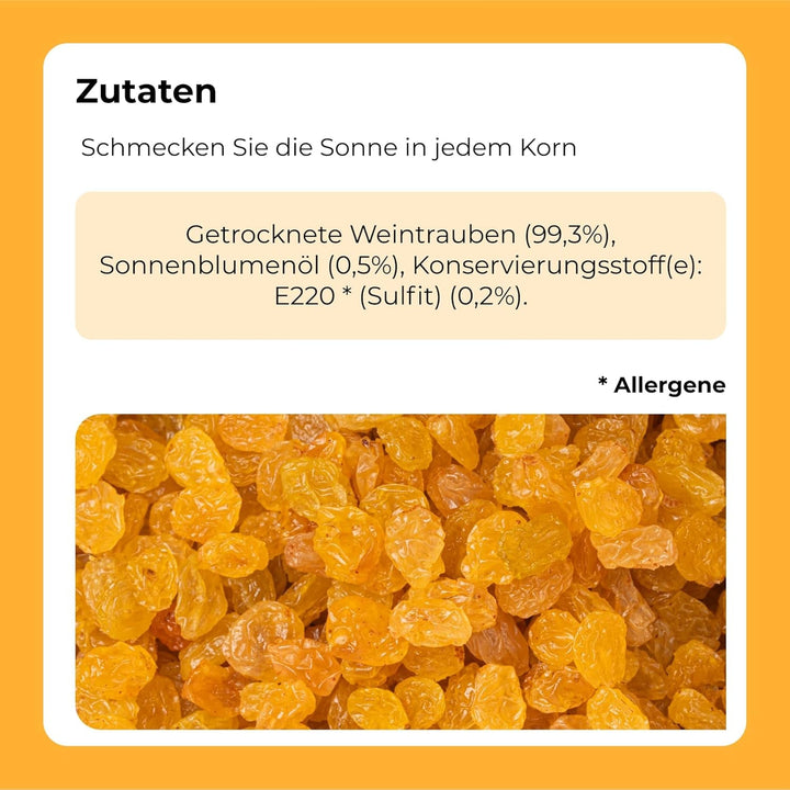Stafide de aur | Stafide de aur uscate 1 kg | Fără zahăr | Stafide de aur mari | Fără OMG | Originar din Africa de Sud | Bogat în fibre | Produse deshidratate Naty Shop