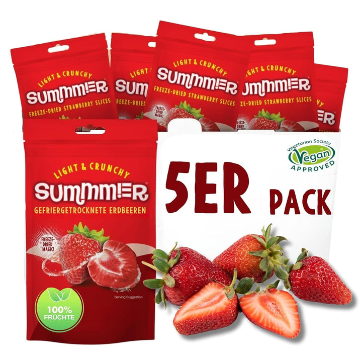 Summmer căpșuni liofilizate - pachet de 5 - fără zahăr, 100% naturale, delicioase gustări crocante pentru copii și adulți, ideale pentru cereale și cutii de prânz (55g) Produse deshidratate Naty Shop Pachet de 5 Căpșuni