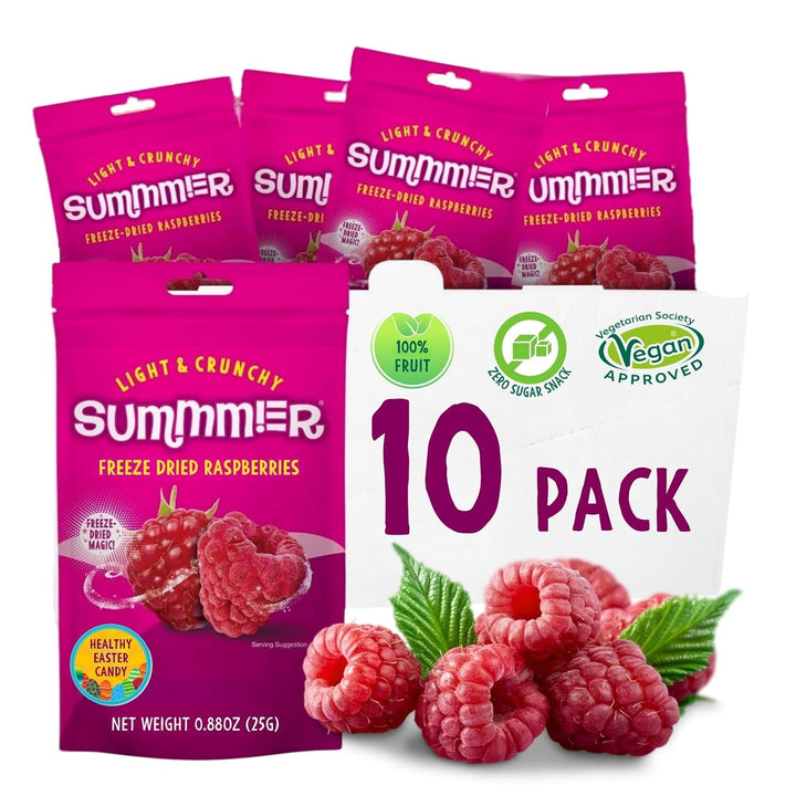 Summmer căpșuni liofilizate - pachet de 5 - fără zahăr, 100% naturale, delicioase gustări crocante pentru copii și adulți, ideale pentru cereale și cutii de prânz (55g) Produse deshidratate Naty Shop Pachet de 10 Zmeură