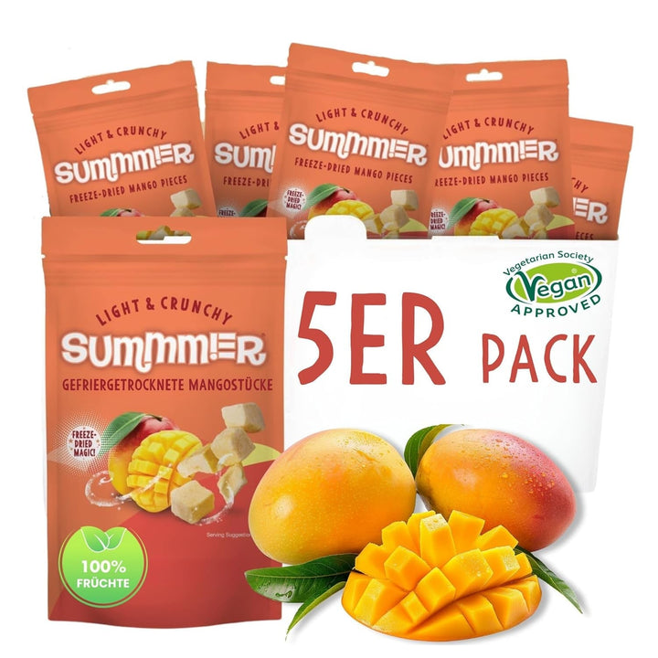 Summmer căpșuni liofilizate - pachet de 5 - fără zahăr, 100% naturale, delicioase gustări crocante pentru copii și adulți, ideale pentru cereale și cutii de prânz (55g) Produse deshidratate Naty Shop Pachet de 5 Mango